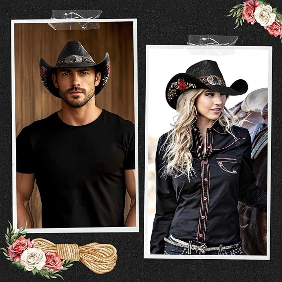 Embroidered Straw Western Hat - Rhinestone Cowboy Style