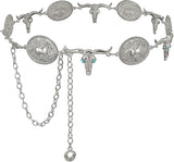 Engraved Concho Rodeo Chain Belt - Silver Gold Waist Belt