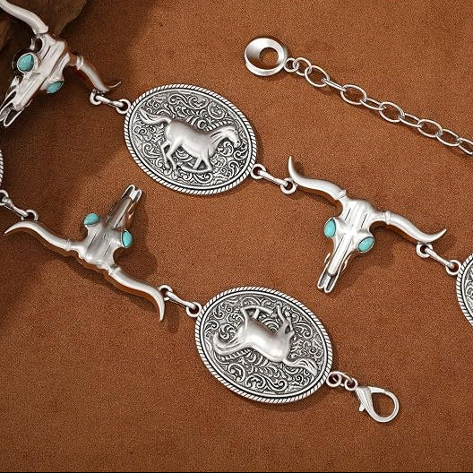 Engraved Concho Rodeo Chain Belt - Silver Gold Waist Belt
