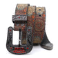 Engraved Zombie Art Buckle Rhinestone Belt - Red Studded Goth Style
