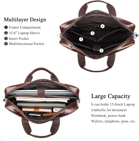 Men's Executive Full-Grain Leather Briefcase – 16"