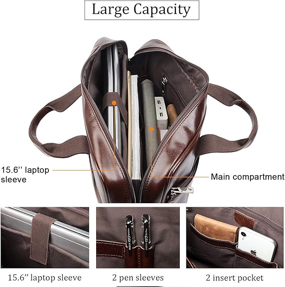 Men's Executive Full-Grain Leather Briefcase – 16"