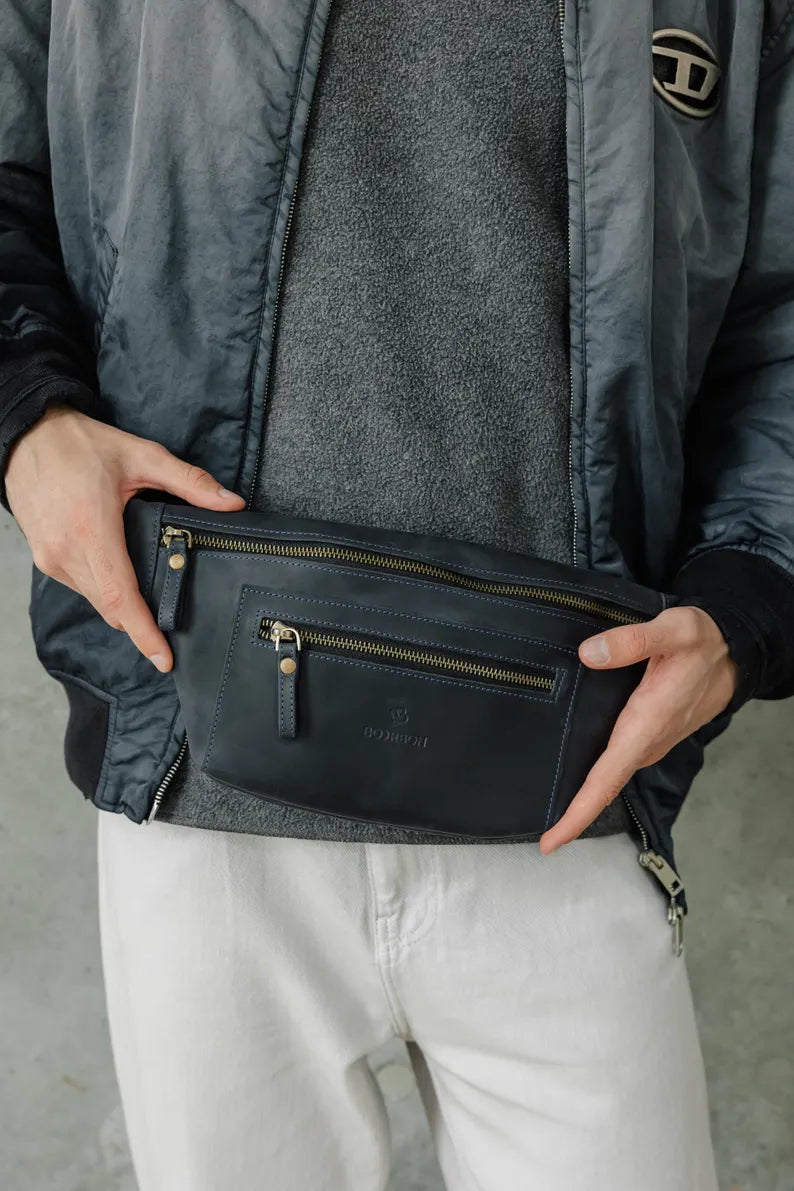 Men's Leather Belt Bag - Waist Fanny Pack