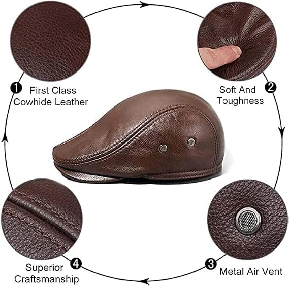 Genuine Cowhide Leather Newsboy Cap - Classic Ivy Style