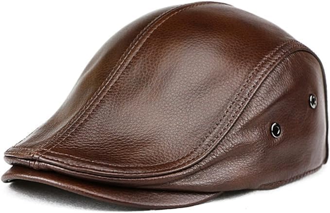 Genuine Cowhide Leather Newsboy Cap - Classic Ivy Style