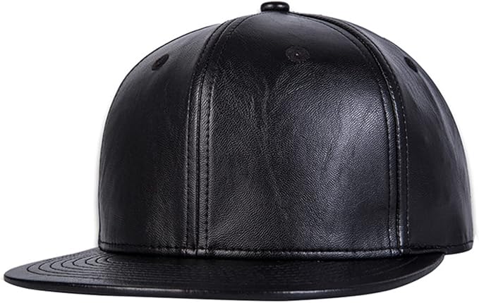 Faux Leather Flat Bill Snapback Hip Hop Cap