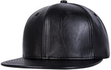 Faux Leather Flat Bill Snapback Hip Hop Cap