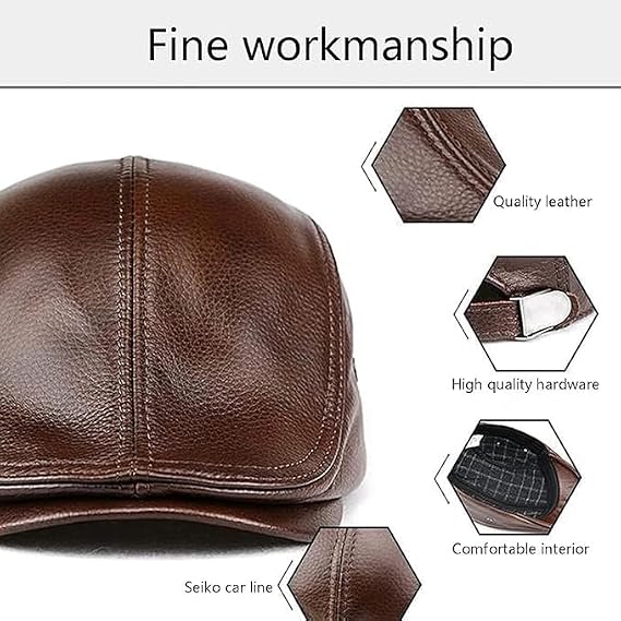 Genuine Cowhide Leather Newsboy Cap - Classic Ivy Style