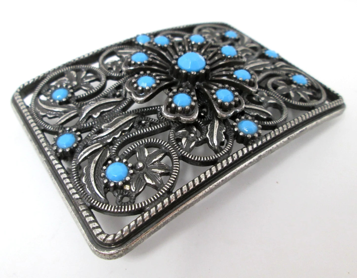 Faux Turquoise Filigree Western Belt Buckle