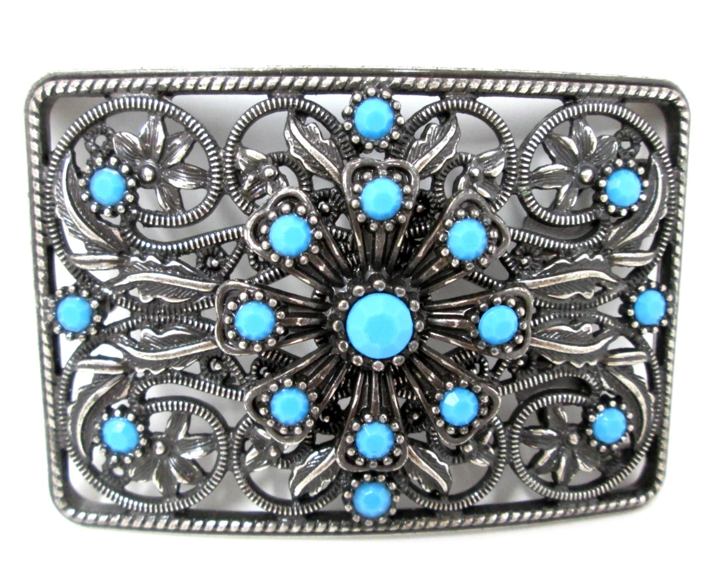 Faux Turquoise Filigree Western Belt Buckle