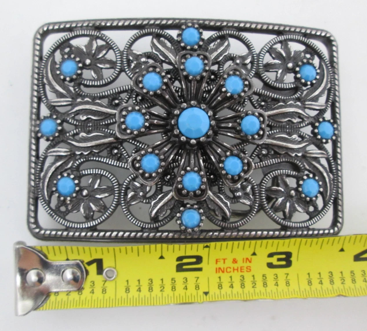 Faux Turquoise Filigree Western Belt Buckle