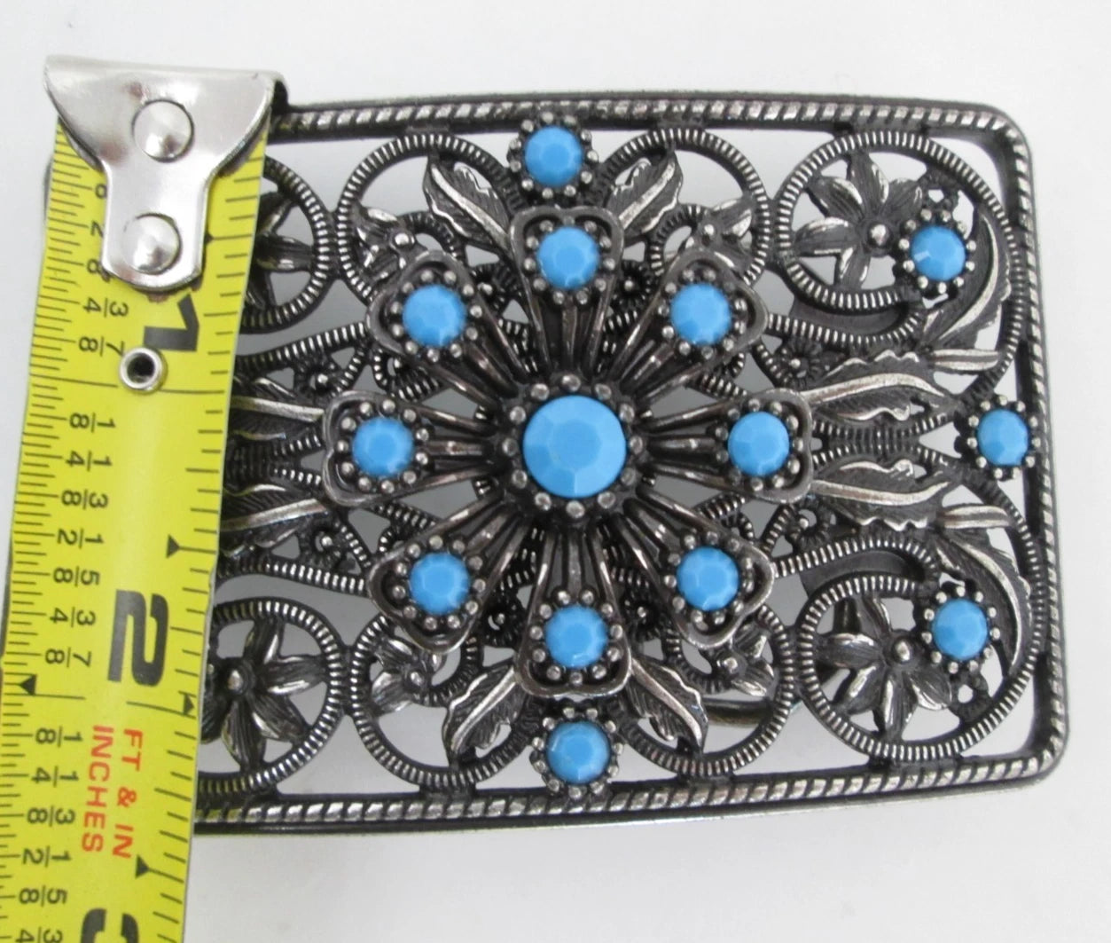 Faux Turquoise Filigree Western Belt Buckle