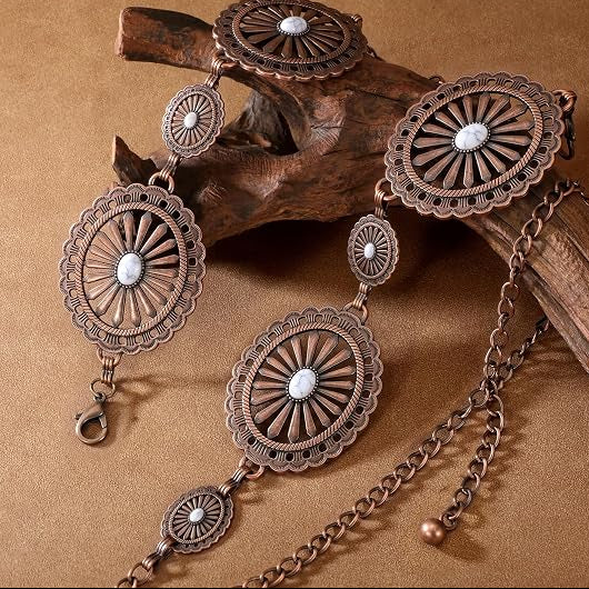 Silver Gold Embossed Concho Belt - Western Chain Belt