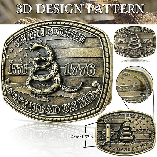 Patriotic Rattlesnake Flag Belt Buckle - Don't Tread On Me