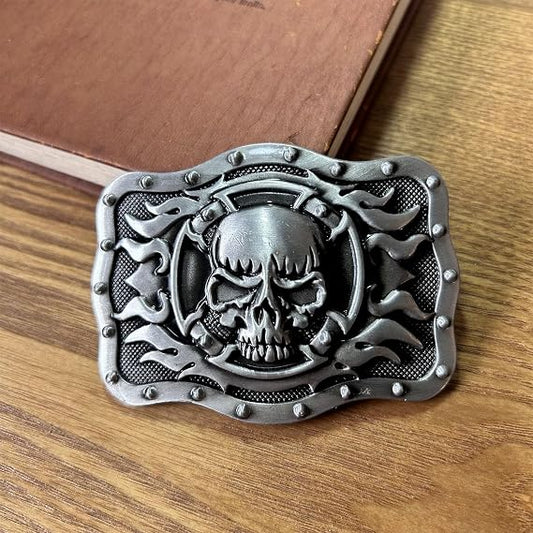 Ghost Skeleton Skull Flame Belt Buckle – Halloween Biker