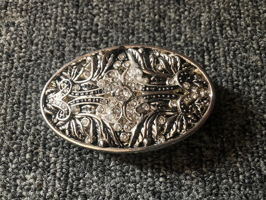 Floral Filigree Bling Belt Buckle - Silver Metal