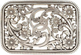 Floral Filigree Rectangle Belt Buckle - Antique Silver