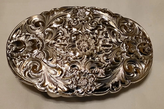 Flower Filigree Western Belt Buckle - Silver & Gold