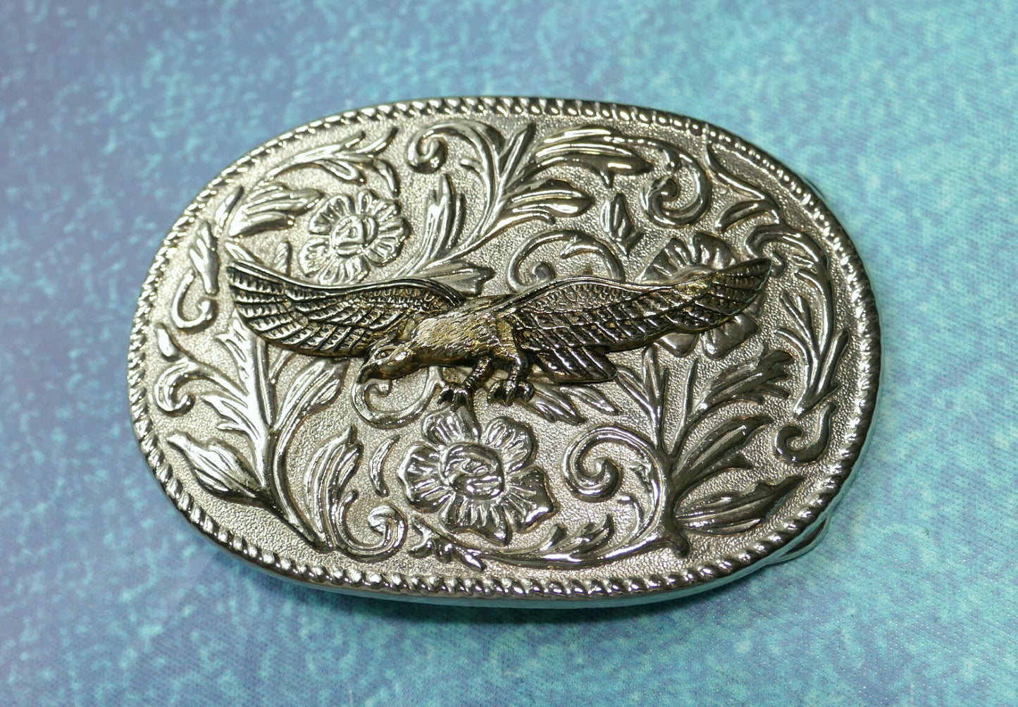 Flying Eagle Silver Tone Filigree Belt Buckle