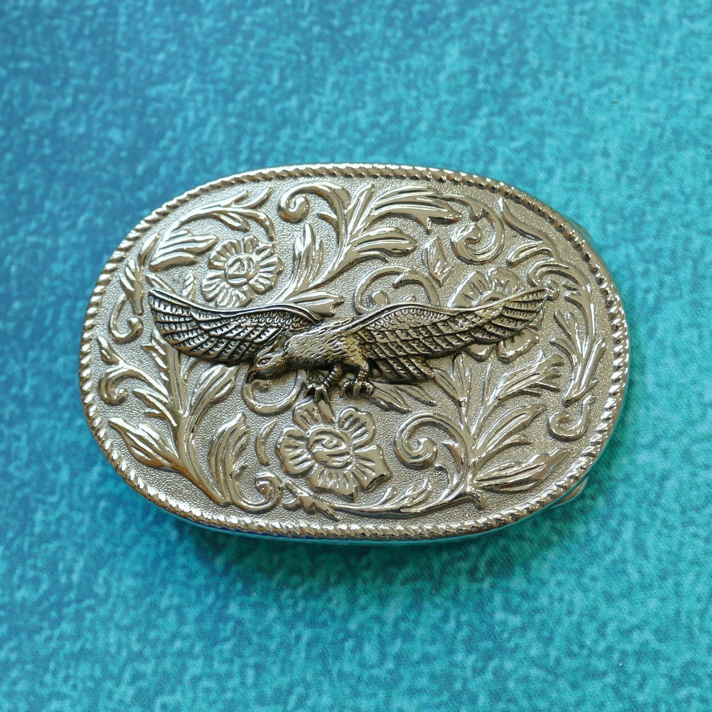 Flying Eagle Silver Tone Filigree Belt Buckle