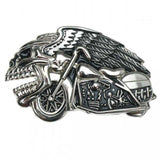Flying Skull Motorcycle Chopper Belt Buckle - Shiny Chrome Finish