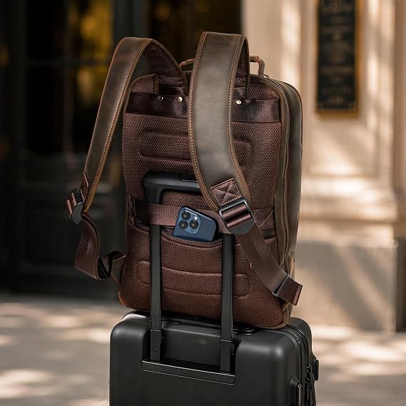 Men's Full Grain Leather Business Travel Backpack – 17.3
