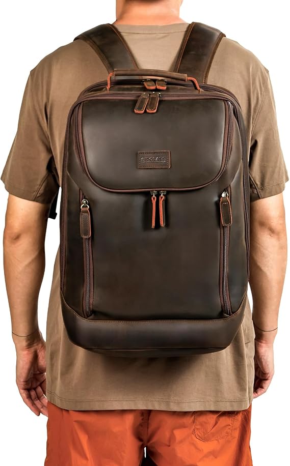 Men's Full Grain Leather Business Travel Backpack – 17.3