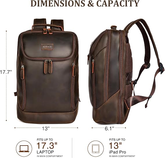 Men's Full Grain Leather Business Travel Backpack – 17.3
