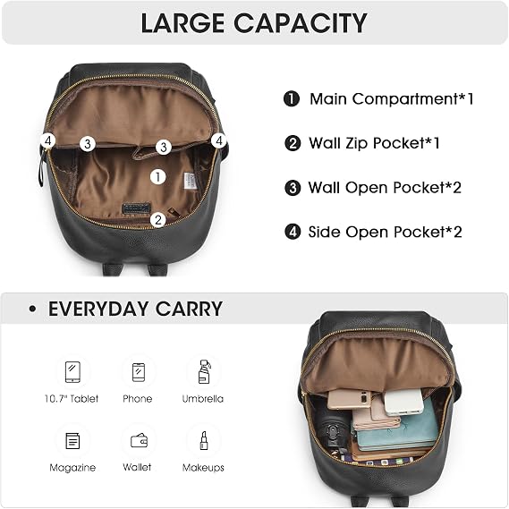 Genuine Leather Backpack Purse for Women - Pebbled Cowhide