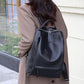 Genuine Leather Backpack Purse for Women - Black