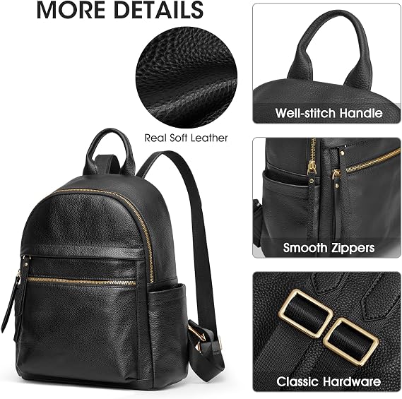 Genuine Leather Backpack Purse for Women - Pebbled Cowhide