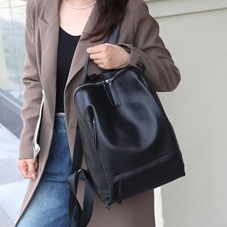 Genuine Leather Backpack Purse for Women - Black