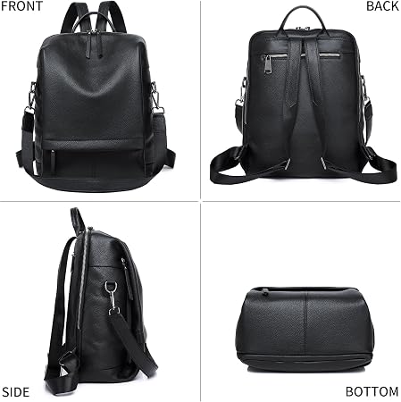 Genuine Leather Backpack Purse for Women - Black