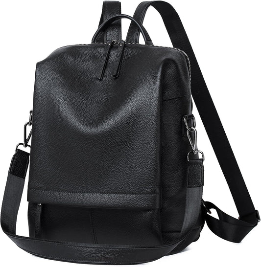 Genuine Leather Backpack Purse for Women - Black