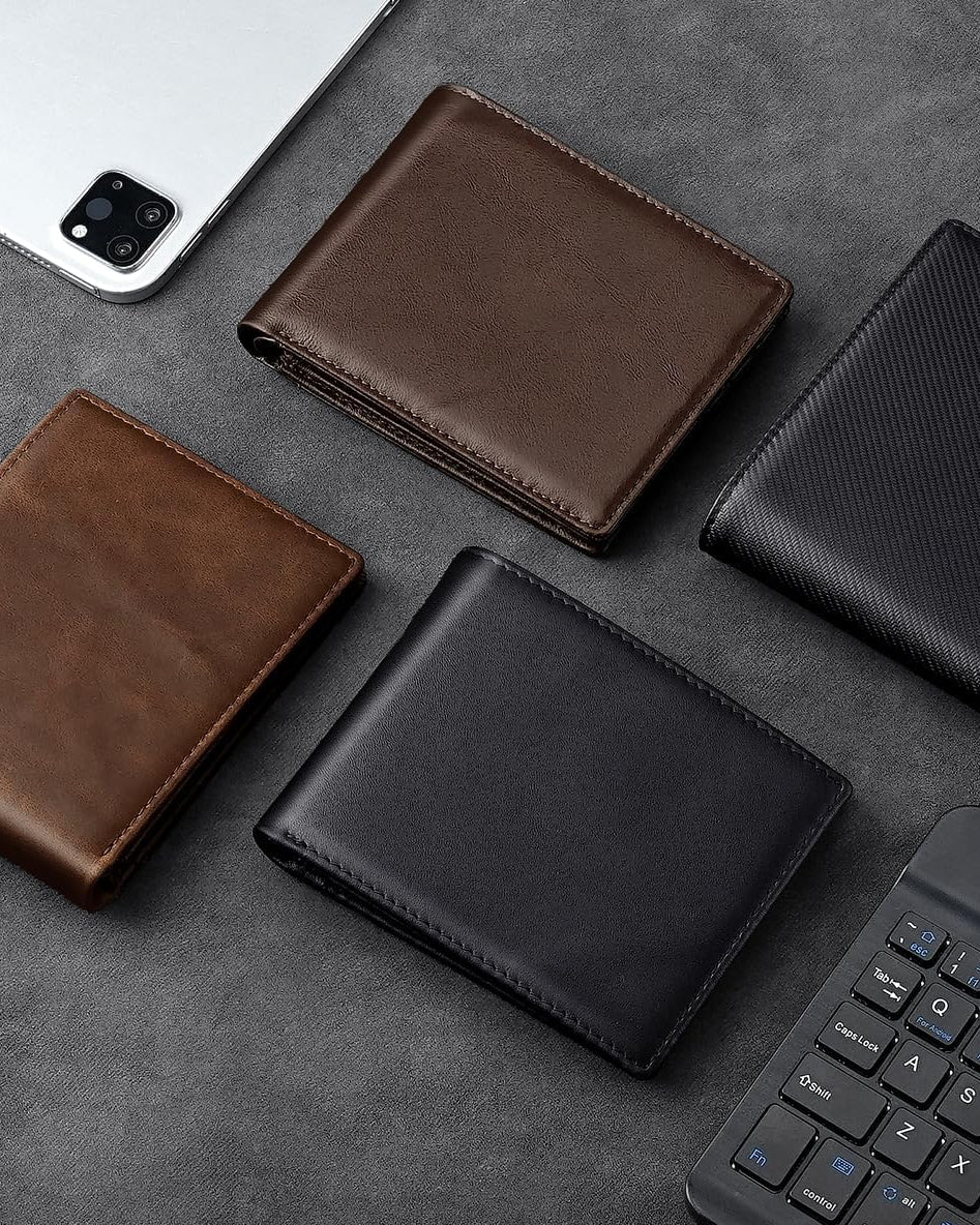 Genuine Leather Bifold Wallet with RFID Blocking - 12 Card Slots