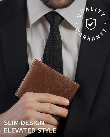Genuine Leather Bifold Wallet with RFID Blocking - 12 Card Slots