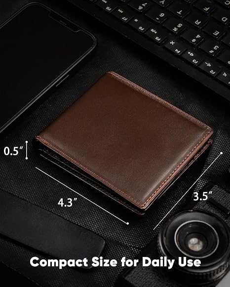 Genuine Leather Bifold Wallet with RFID Blocking - 12 Card Slots