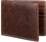 Genuine Leather Bifold Wallet with RFID Blocking - 12 Card Slots