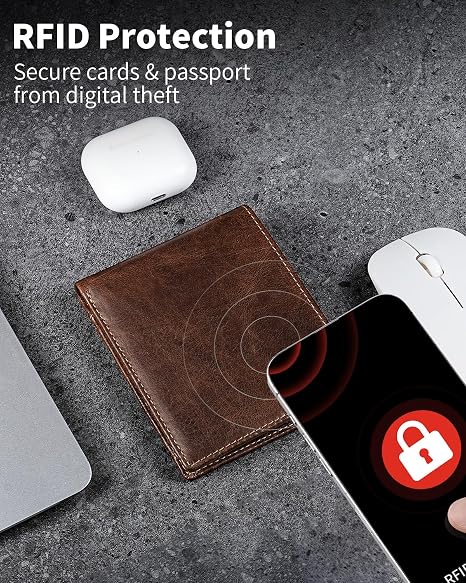 Genuine Leather Bifold Wallet with RFID Blocking - 12 Card Slots