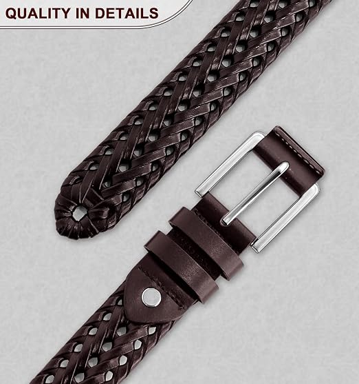 Genuine Leather Braided Belt with Holeless Fit for Men & Women