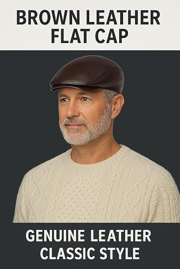 Genuine Leather Flat Cap - Rain-Resistant Newsboy Hat