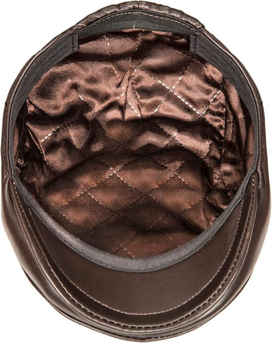 Genuine Leather Flat Cap - Rain-Resistant Newsboy Hat