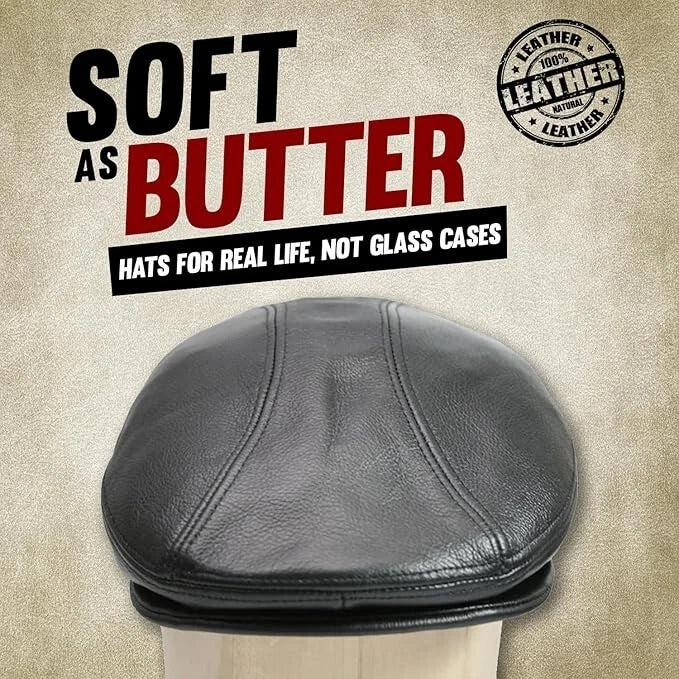 Genuine Leather Gatsby Flat Cap - Classic Newsboy Style