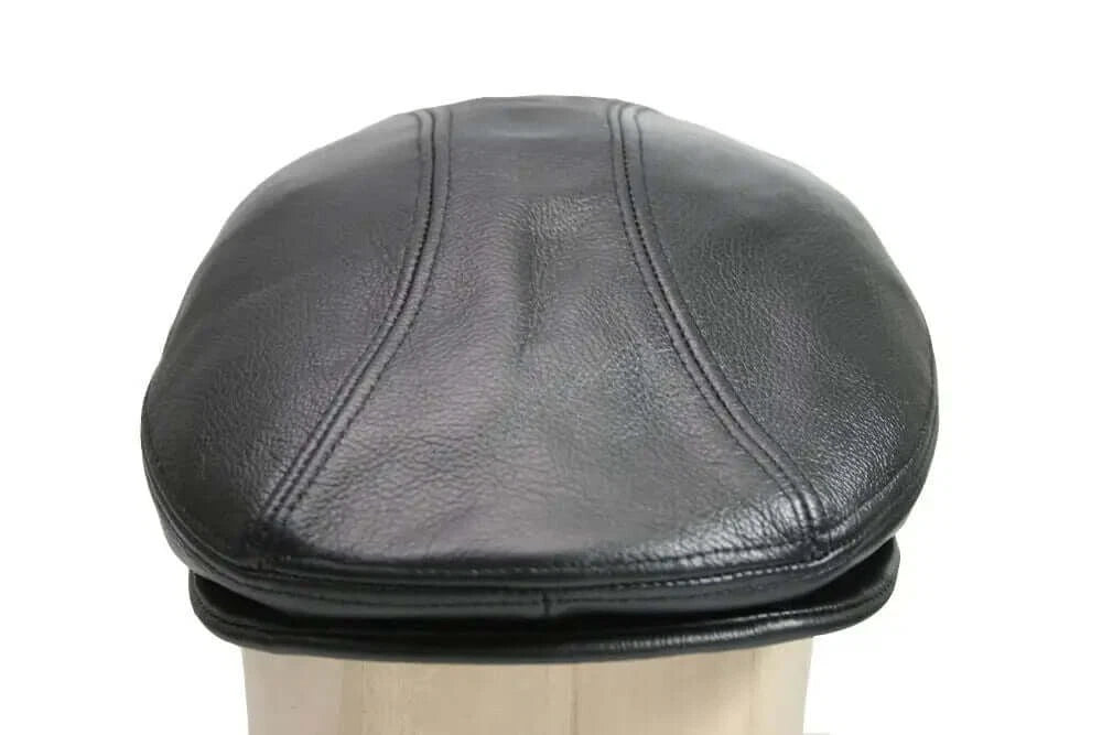 Genuine Leather Gatsby Flat Cap - Classic Newsboy Style