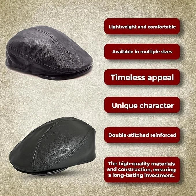 Genuine Leather Gatsby Flat Cap - Classic Newsboy Style