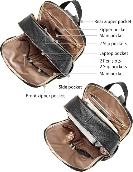 Genuine Leather Laptop Backpack Purse for Women - 15.6
