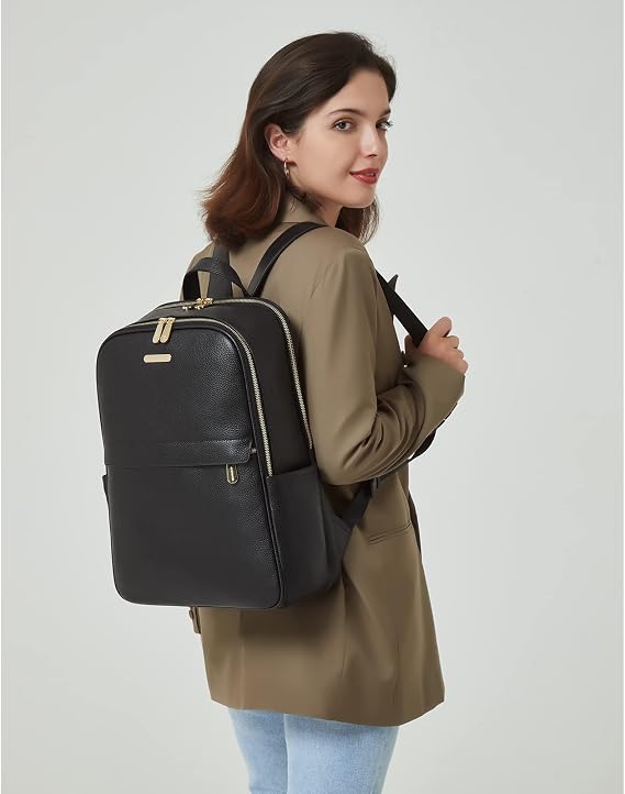 Genuine Leather Laptop Backpack Purse for Women - 15.6