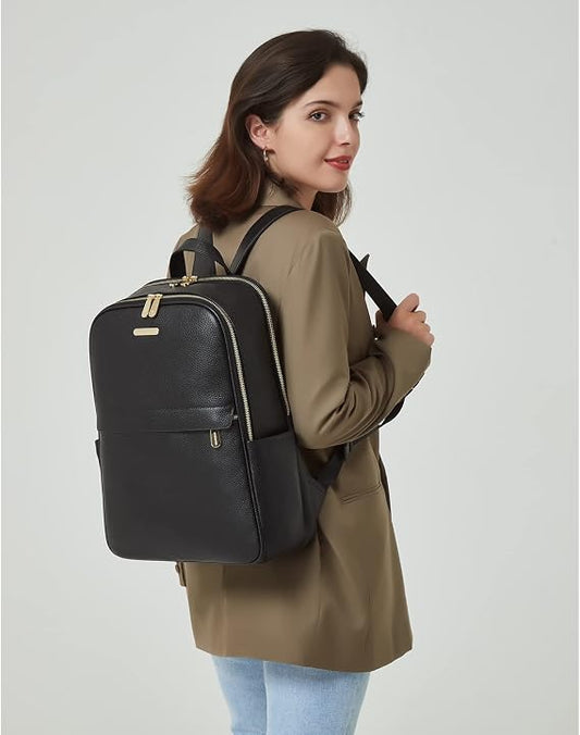 Genuine Leather Laptop Backpack Purse for Women - 15.6