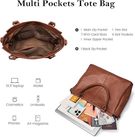Genuine Leather Medium Tote Satchel with RFID Blocking