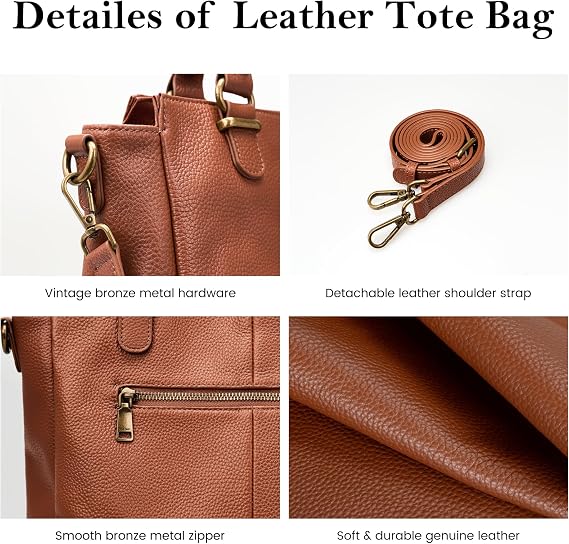 Genuine Leather Medium Tote Satchel with RFID Blocking